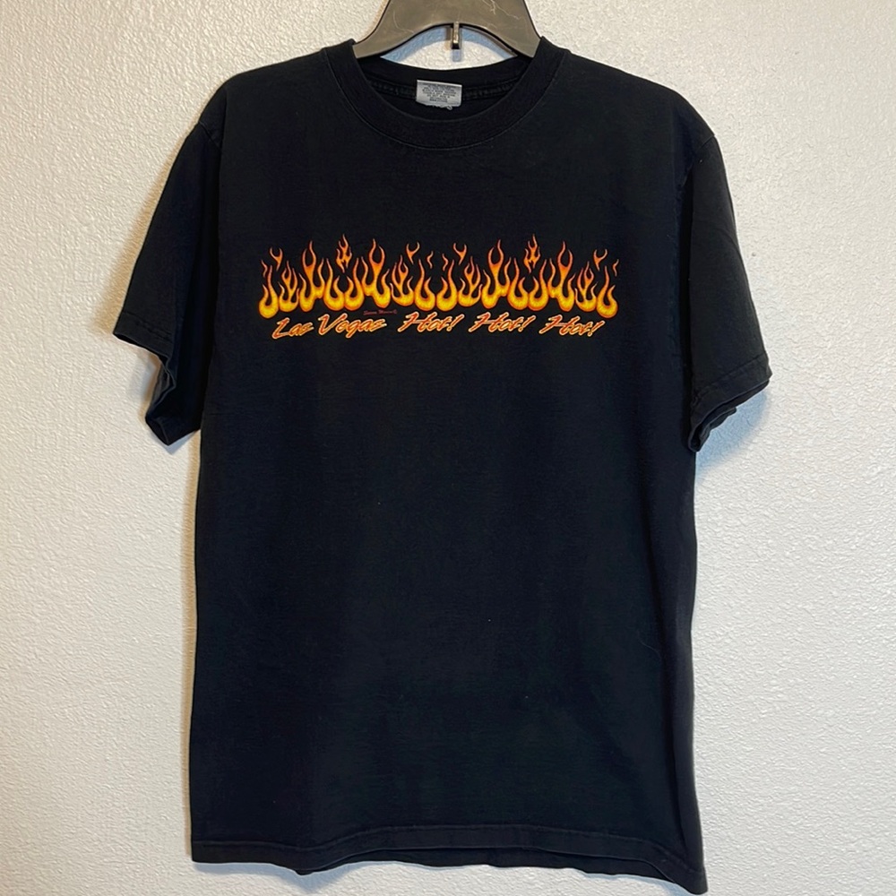 Las Vegas Shirt Flames Hot L Black Large Rockabilly Short Sleeve Nevada Strip